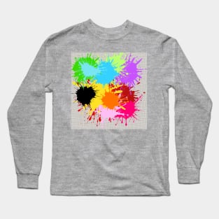 Modern Geometric Pattern Paint Splot Ink Doodle Bright Rainbow Style Long Sleeve T-Shirt